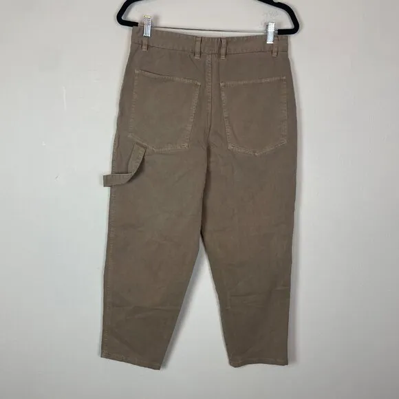 All Saints Men's 28 Khaki Brown Wide Tapered Fit Daisen Trouser Pants Carpenter