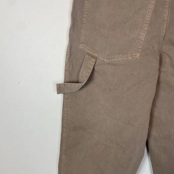 All Saints Men's 28 Khaki Brown Wide Tapered Fit Daisen Trouser Pants Carpenter