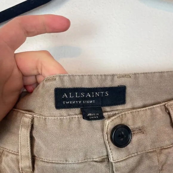All Saints Men's 28 Khaki Brown Wide Tapered Fit Daisen Trouser Pants Carpenter