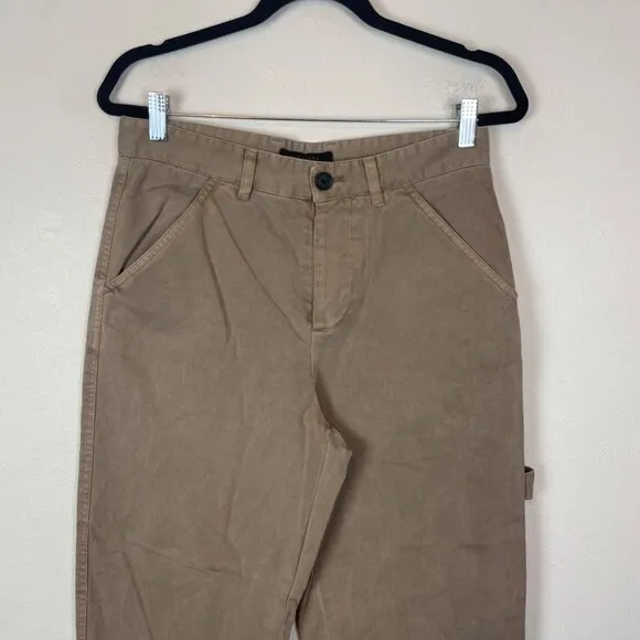 All Saints Men's 28 Khaki Brown Wide Tapered Fit Daisen Trouser Pants Carpenter