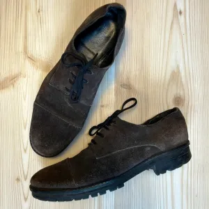 All Saints Smoke Gray Suede CapToe Rugged Oxford Shoes