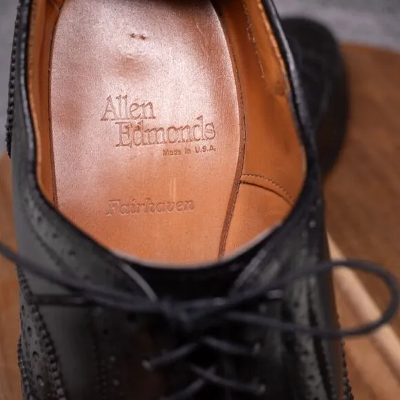 Allen Edmonds Fairhaven Black Wingtip Brogue Oxford Mens Sz 10 D