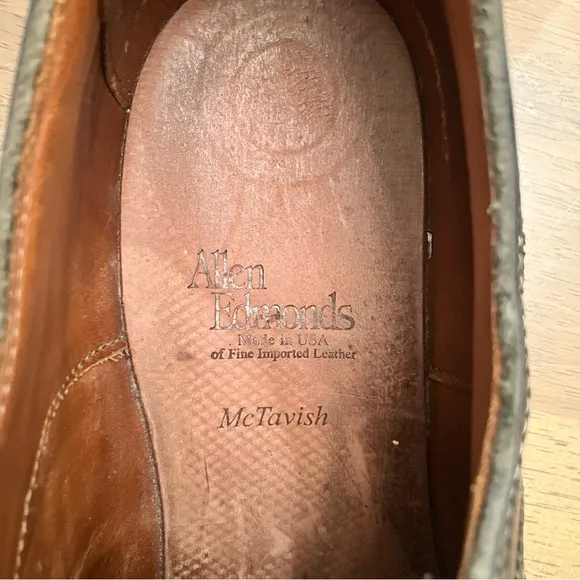 ALLEN EDMONDS McTavish Size 9.5 Black Leather Oxford Lace Up Wingtip Shoes