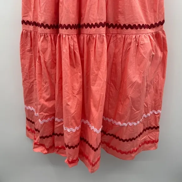 Anthropologie Helena Square Neck Tiered Pink‎ Coral Scallop Midi Dress Sz S NEW