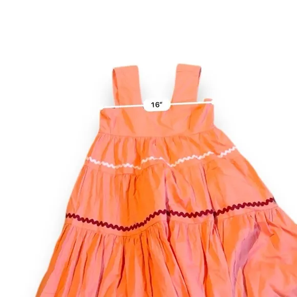 Anthropologie Helena Square Neck Tiered Pink‎ Coral Scallop Midi Dress Sz S NEW
