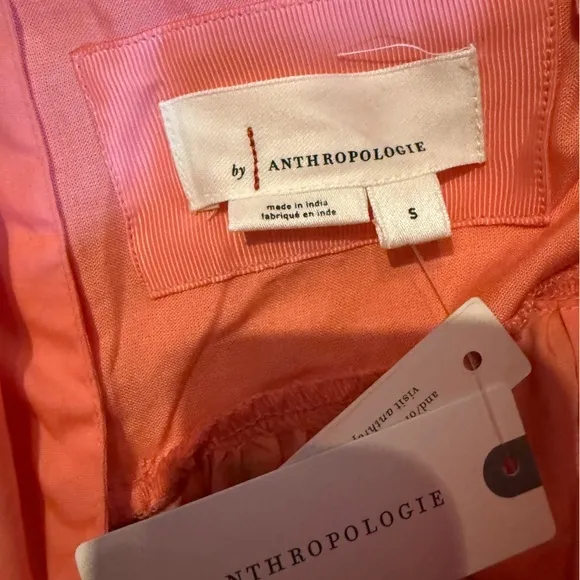 Anthropologie Helena Square Neck Tiered Pink‎ Coral Scallop Midi Dress Sz S NEW