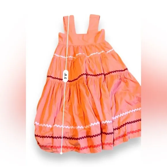 Anthropologie Helena Square Neck Tiered Pink‎ Coral Scallop Midi Dress Sz S NEW