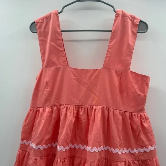 Anthropologie Helena Square Neck Tiered Pink‎ Coral Scallop Midi Dress Sz S NEW