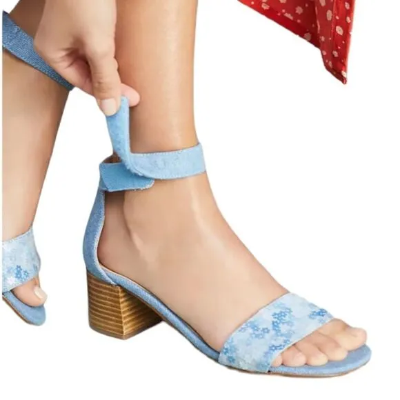 Anthropologie Blue Ankle Strap Sequin Heel Shoes Size 38