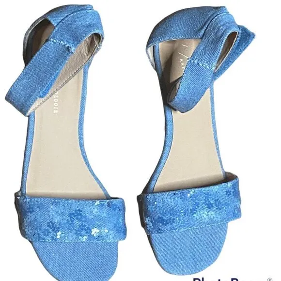 Anthropologie Blue Ankle Strap Sequin Heel Shoes Size 38