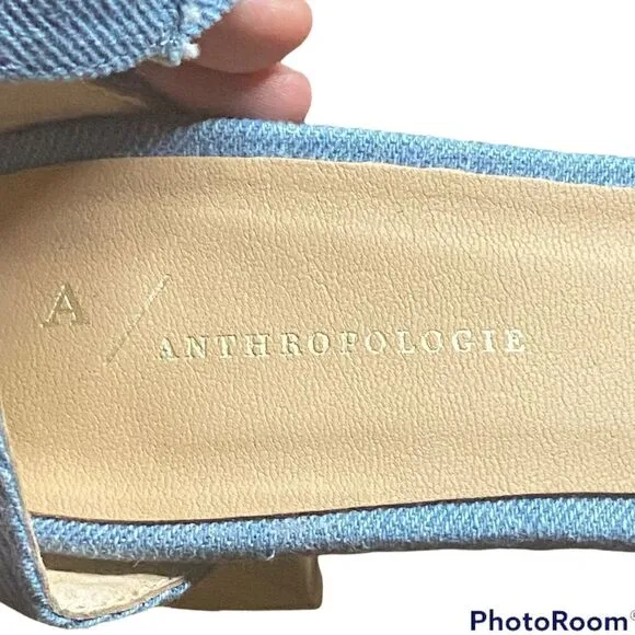 Anthropologie Blue Ankle Strap Sequin Heel Shoes Size 38
