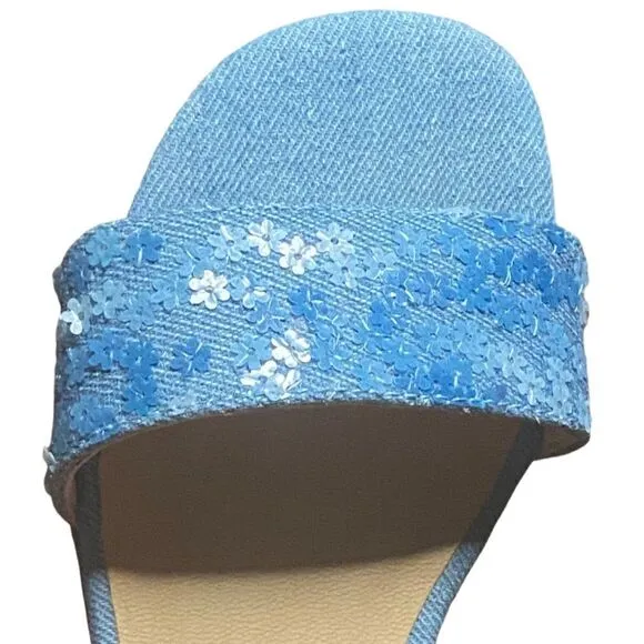 Anthropologie Blue Ankle Strap Sequin Heel Shoes Size 38