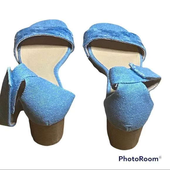 Anthropologie Blue Ankle Strap Sequin Heel Shoes Size 38