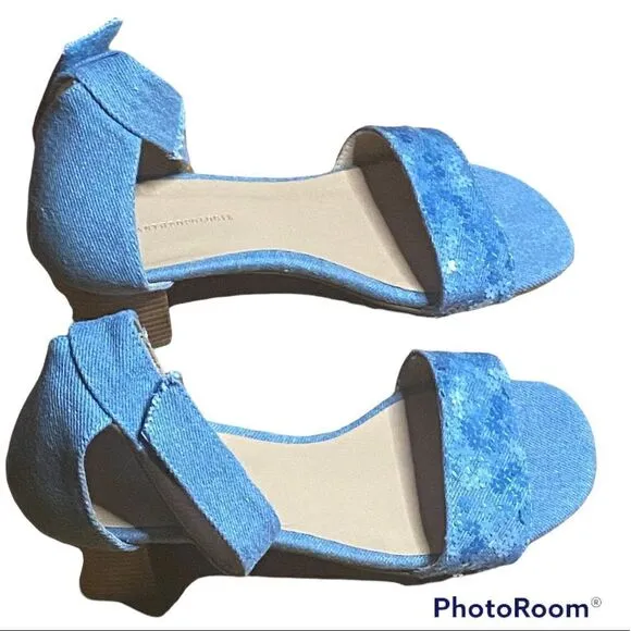 Anthropologie Blue Ankle Strap Sequin Heel Shoes Size 38
