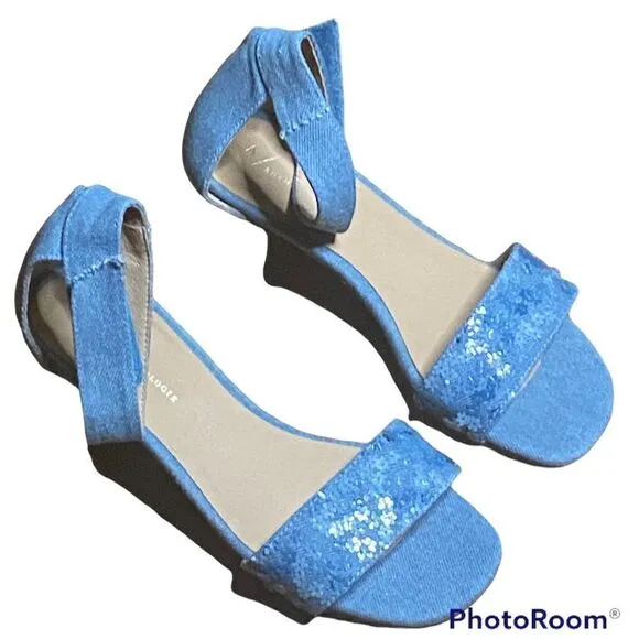 Anthropologie Blue Ankle Strap Sequin Heel Shoes Size 38