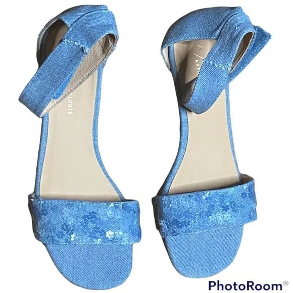 Anthropologie Blue Ankle Strap Sequin Heel Shoes Size 38