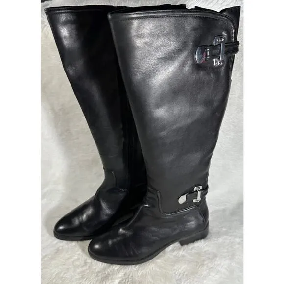 Antonio Melani Size 8.5M NEERA black Leather Knee High Boots Womens Shoes
