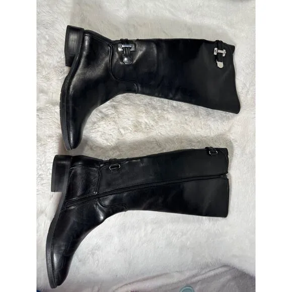 Antonio Melani Size 8.5M NEERA black Leather Knee High Boots Womens Shoes