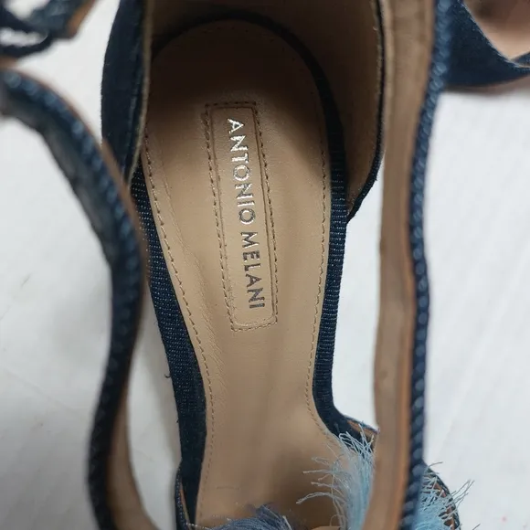 Antonio Melanie Denim Design with Tassels Blue High Heel Ankle Straps Size 6.5M