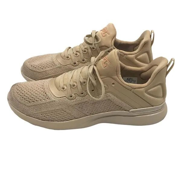 APL Womens TechLoom Tracer Sneaker Shoes 8 Champagne Lace Up Metallic Knit