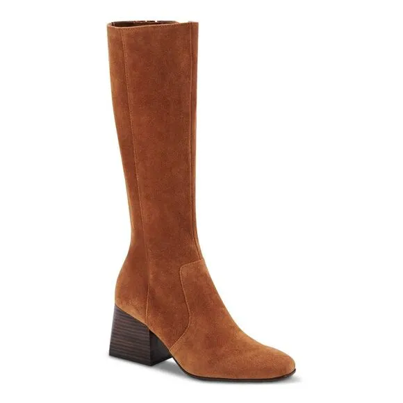 AQUA COLLEGE Womens Brown Tori Square Toe Stacked Heel Boots Shoes 8 M