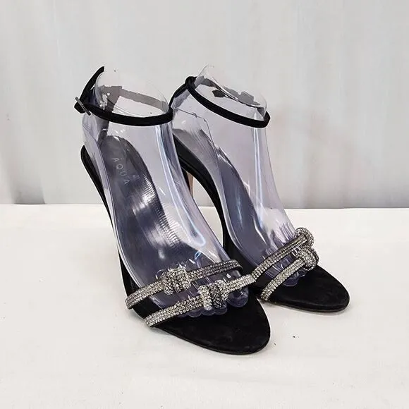 AQUA Women's Infinity Detail High Heel Dress Sandals Jet Crystal/ Black Size 9.5