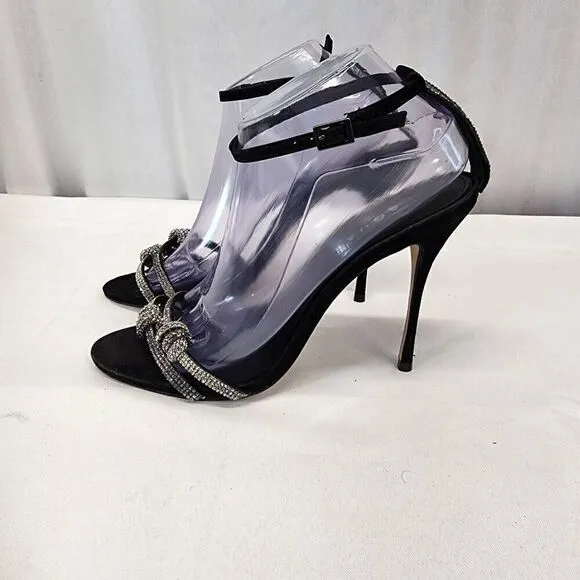 AQUA Women's Infinity Detail High Heel Dress Sandals Jet Crystal/ Black Size 9.5