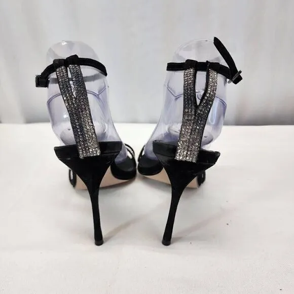 AQUA Women's Infinity Detail High Heel Dress Sandals Jet Crystal/ Black Size 9.5
