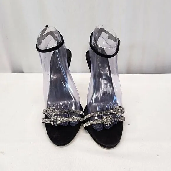 AQUA Women's Infinity Detail High Heel Dress Sandals Jet Crystal/ Black Size 9.5