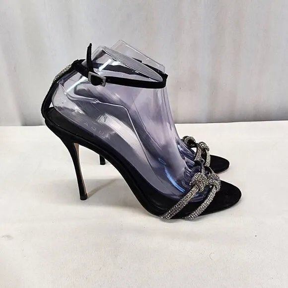 AQUA Women's Infinity Detail High Heel Dress Sandals Jet Crystal/ Black Size 9.5