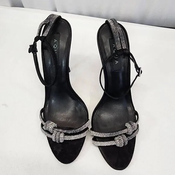 AQUA Women's Infinity Detail High Heel Dress Sandals Jet Crystal/ Black Size 9.5
