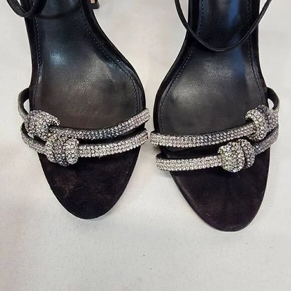 AQUA Women's Infinity Detail High Heel Dress Sandals Jet Crystal/ Black Size 9.5