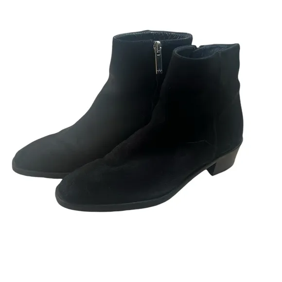 Aquatalia Black Ankle Booties Waterproof Suede with Stacked Heel  Size 6M