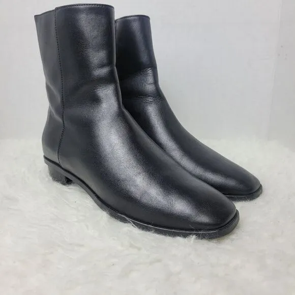 Aquatalia Lucie Women's Bootie Size 7.5  Weatherproof Black Leather Square-Toe