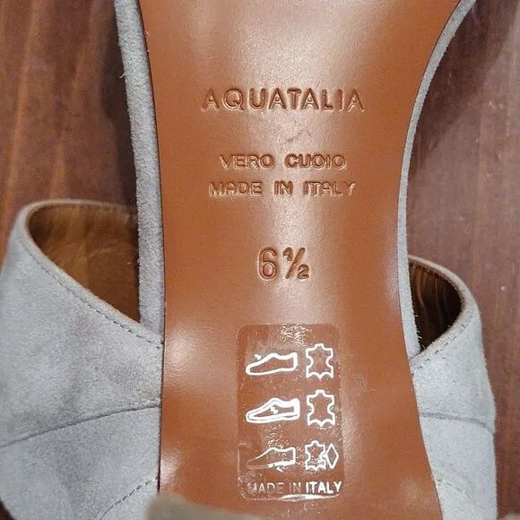 Aquatalia 'Suzanne' Suede Open Toe Block Heel Sandals, Size 6.5, Gray