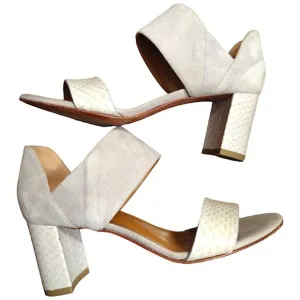 Aquatalia 'Suzanne' Suede Open Toe Block Heel Sandals, Size 6.5, Gray
