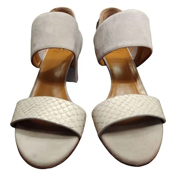 Aquatalia 'Suzanne' Suede Open Toe Block Heel Sandals, Size 6.5, Gray