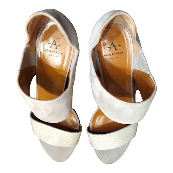 Aquatalia 'Suzanne' Suede Open Toe Block Heel Sandals, Size 6.5, Gray