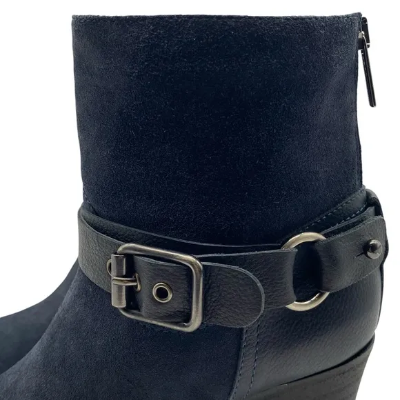 Aquatalia Womens Shoes Leather Boots Sz 7.5 Blue Suede Leather Heeled Italy