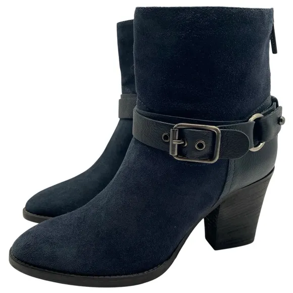 Aquatalia Womens Shoes Leather Boots Sz 7.5 Blue Suede Leather Heeled Italy