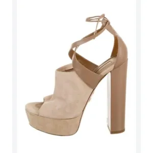 Aquazzura Kaya Beige Biscotto Platform Open Toe Suede Heels sz 41 or 10.5 NWOT