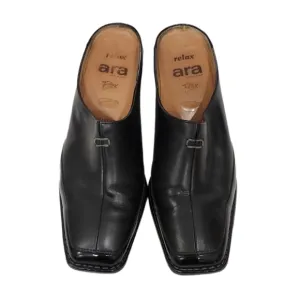 ARA Womens Shoes Size 5.5 G  Black Leather Heels Slides Sandals Mules Relax Flex