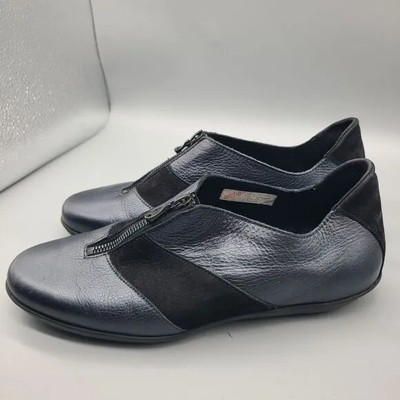 Arche womens Shoes Flat Comfort France Steel Metallic  Front Zipper sz 8/ 39