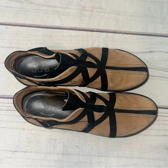 Arche Gluck Veau Nubuck Olive Color Leather Shoes Women Sz 8.5 US Made in France