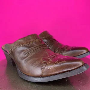 Ariat Juliette Brown Leather Western Stitch Detailing Heeled Mule Sz 6.5