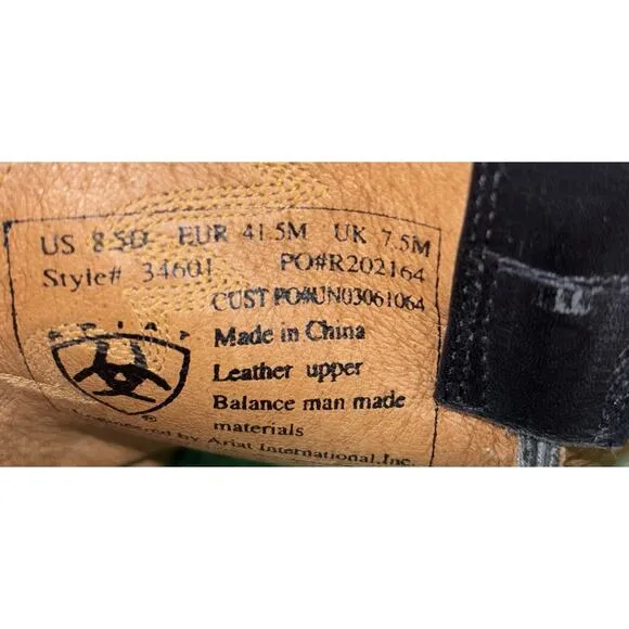 Ariat Men's Sedona Cowboy Boots Black Size 8.5D 34601 Stitching Logo Western EUC