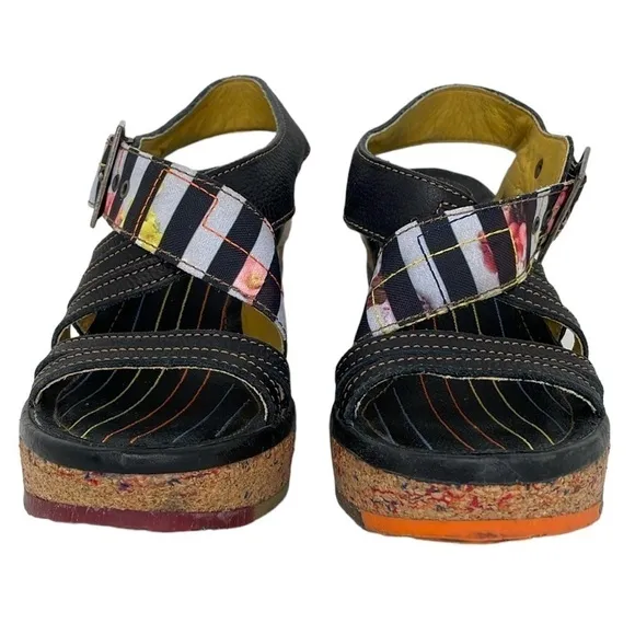 Art Heel Womens 8.5 Black Colorful Shoes Pumps Eclectic Bohemian Open Toe