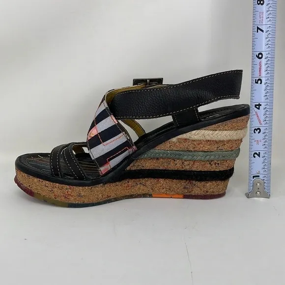 Art Heel Womens 8.5 Black Colorful Shoes Pumps Eclectic Bohemian Open Toe