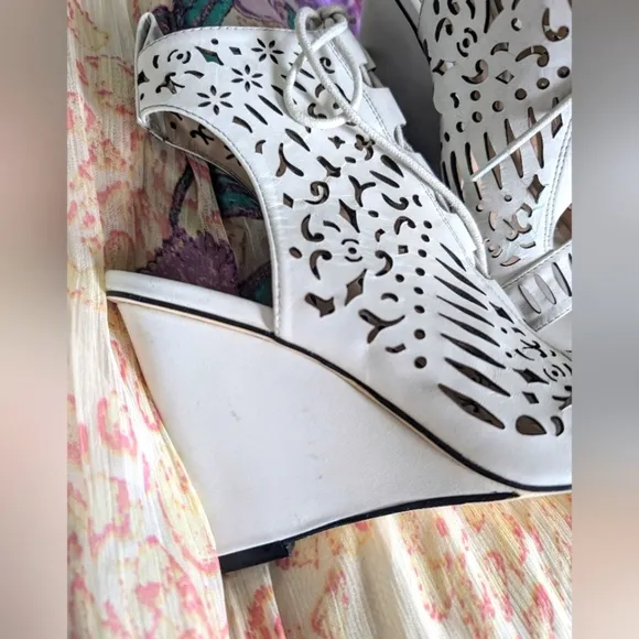 Artelier White Bridal Nicole Miller Wedge Sandals