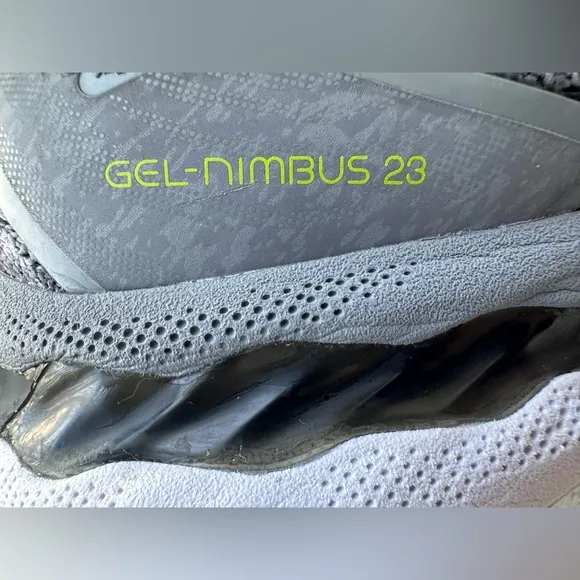 Asics Gel Nimbus 23 Knit Sheet Rock Gray Black Running Shoe 1011B008 Size 12 VGC